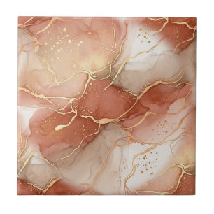 Warm Clay and Taupe Marble - Metallic Lines Ceramic Tile