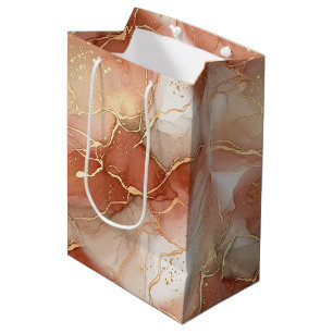 Warm Clay and Taupe Marble - Metallic Lines Medium Gift Bag