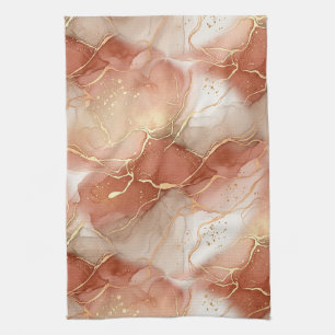 Warm Clay and Taupe Marble - Metallic Lines Tea Towel