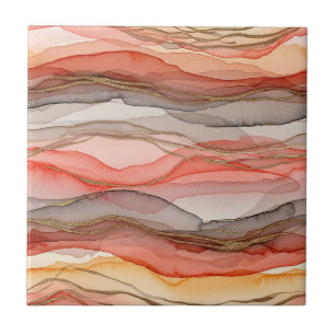 Warm Clay Gold Veined Marble Abstract Ceramic Tile