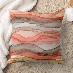Warm Clay Gold Veined Marble Abstract Cushion