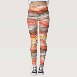Warm Clay Gold Veined Marble Abstract Leggings