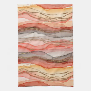 Warm Clay Gold Veined Marble Abstract Tea Towel