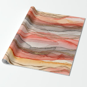 Warm Clay Gold Veined Marble Abstract Wrapping Paper