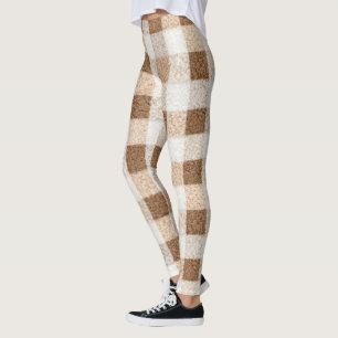 Warm Cocoa Cream Brown Plaid Stripes Leggings