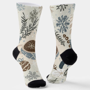 Warm Cocoa & Snowflakes Holiday Design Socks