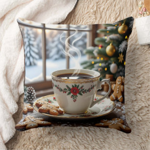 Warm Coffee and Gingerbread Cookies Christmas Cushion