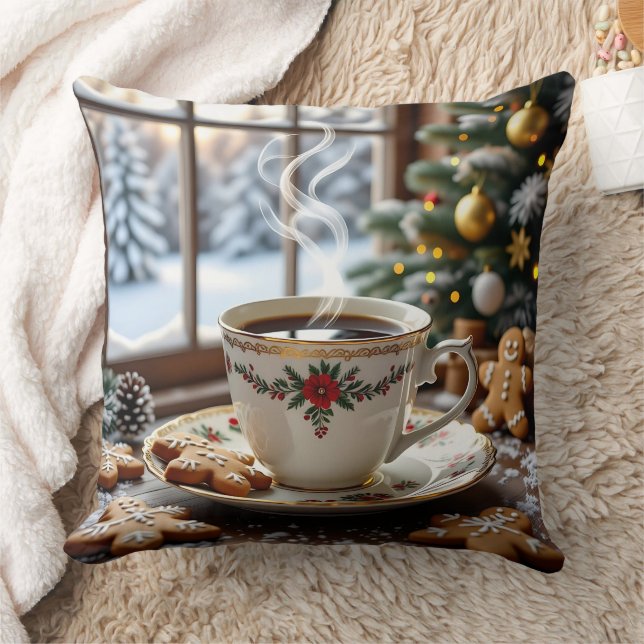 Warm Coffee and Gingerbread Cookies Christmas Cushion (Blanket)
