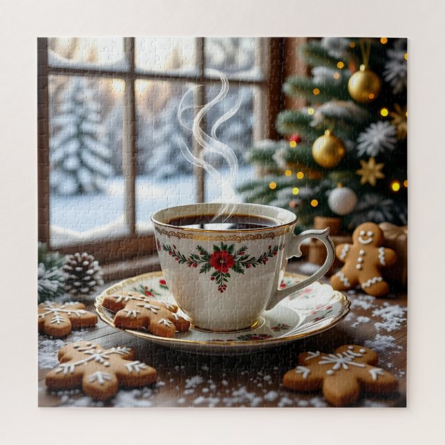 Warm Coffee and Gingerbread Cookies Christmas Jigsaw Puzzle (Vertical)