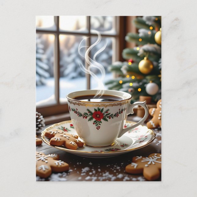 Warm Coffee and Gingerbread Cookies Christmas Postcard (Front)