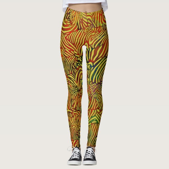 Warm Colored Zebra Stripes Leggings (Front)