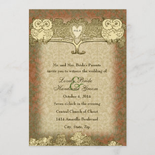 Warm Colour Red Gold Vintage Owl Wedding Invitatio Invitation