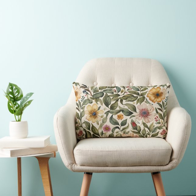 Warm Colour Roses Botanical Lumbar Cushion (Chair)