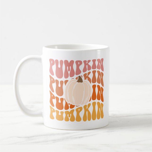 Warm Coloured Fall Retro Pumpkin Text Coffee Mug (Left)