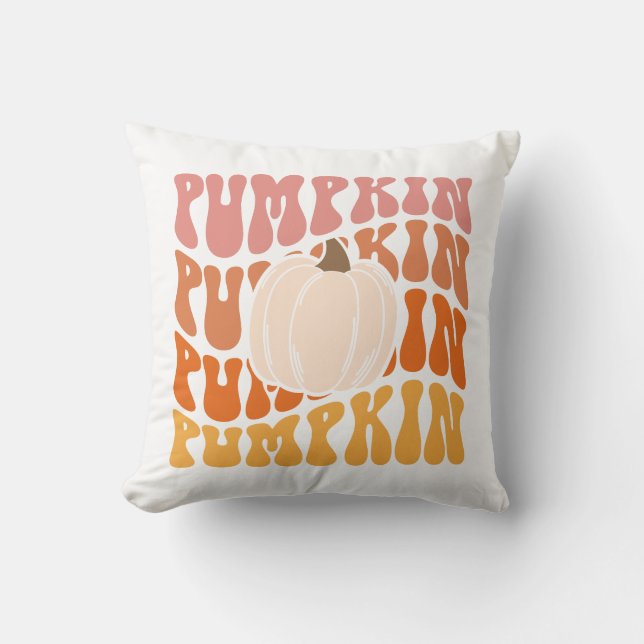Warm Coloured Fall Retro Pumpkin Text Cushion (Front)