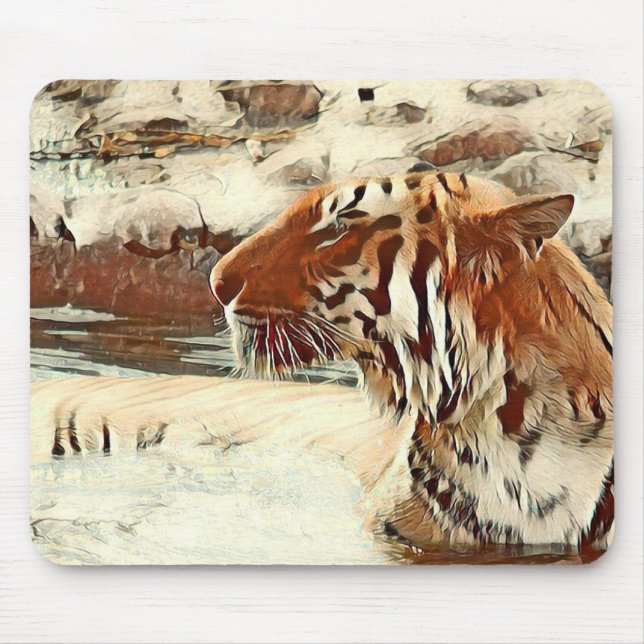 warm coloured swimming tiger mouse pad (Front)