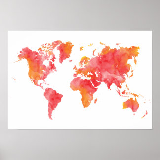 Warm Coloured Watercolor World Map Poster