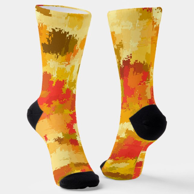 Warm Colourful Brown Orange Yellow Red Pattern Socks (Angled)