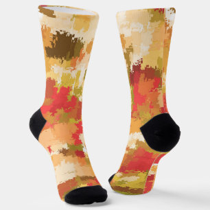 Warm Colourful Brown Orange Yellow Red Pattern Socks