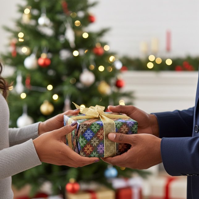Warm Colourful Christmas Poinsettia Flower Pattern Wrapping Paper (Elegant holiday gift wrapping paper)