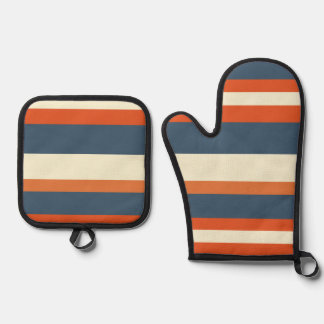 Warm Colourful Horizontal Stripes Oven Mitt & Pot Holder Set