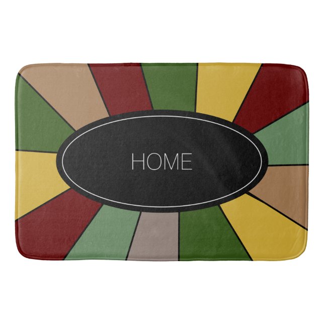 Warm Colourful Mosaic Design on Black Bath Mat (Front)