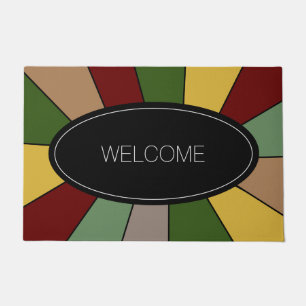 Warm Colourful Mosaic Design on Black Welcome Doormat