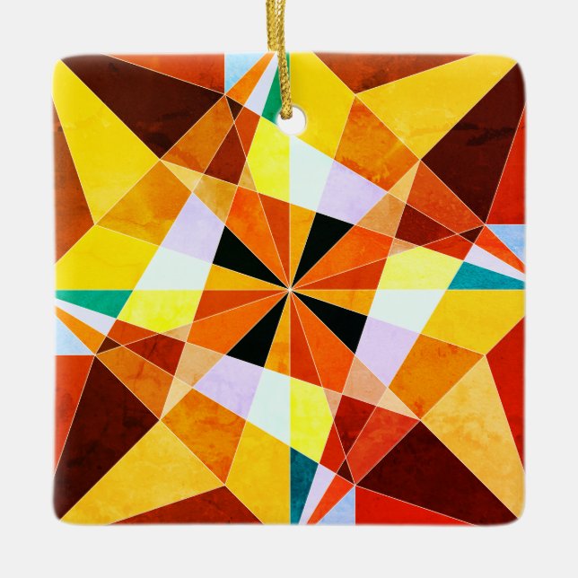 Warm Colours Cool Angular Geometric Shapes Ceramic Ornament (Front)