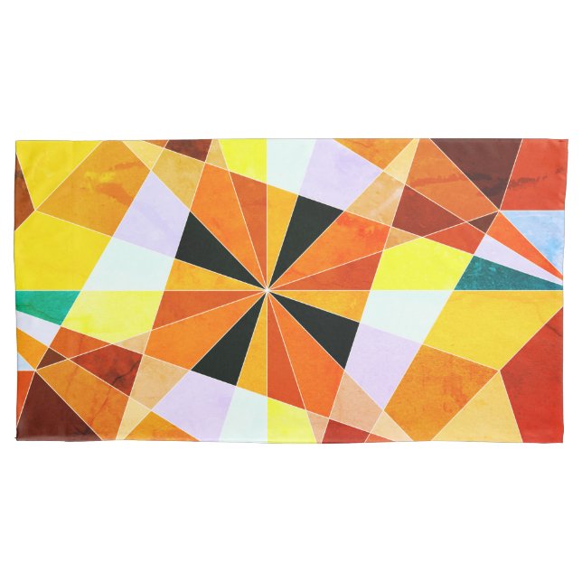Warm Colours Cool Angular Geometric Shapes Pillowcase (Front-Left)