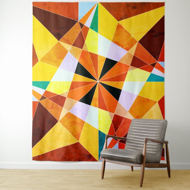 Warm Colours Cool Angular Geometric Shapes Tapestry (In Situ)