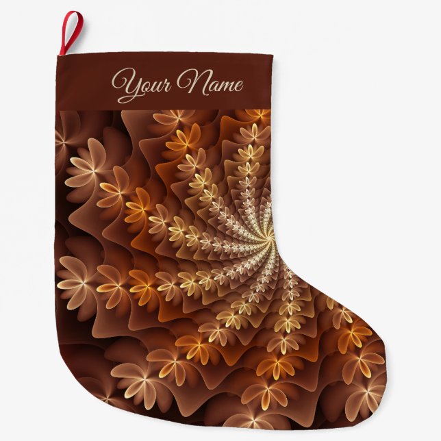Warm Colours, Modern Abstract Fractal Art Name Large Christmas Stocking (Front)
