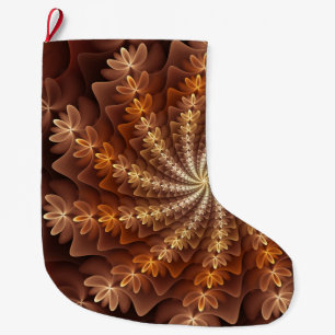 Warm Colours, Modern Abstract Fractal Art Pattern Large Christmas Stocking