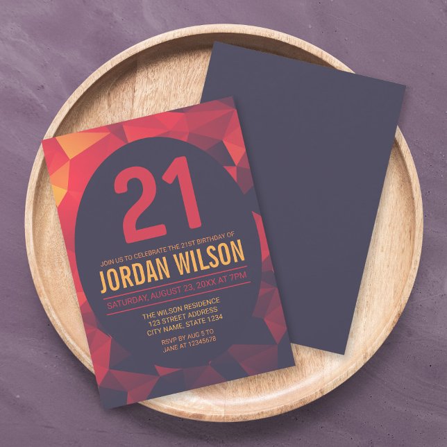 Warm Colours Polygon Modern 21st Birthday Invitation (Creator Uploaded)