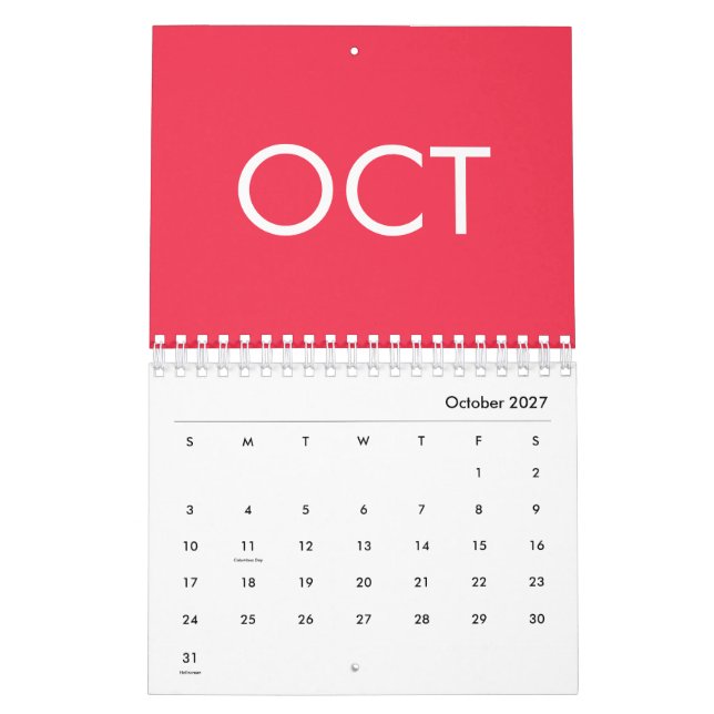 Warm Colours Simple Modern 2027 Colourful Calendar (Oct 2027)