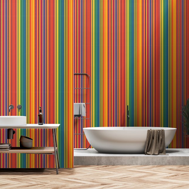 Warm Colours Stripe Pattern Wallpaper (Bathroom)