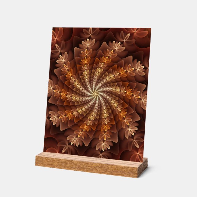 Warm Colours, Trippy Modern Fractal Art Pattern Acrylic Sign (Angle)