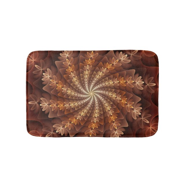 Warm Colours, Trippy Modern Fractal Art Pattern Bath Mat (Front)
