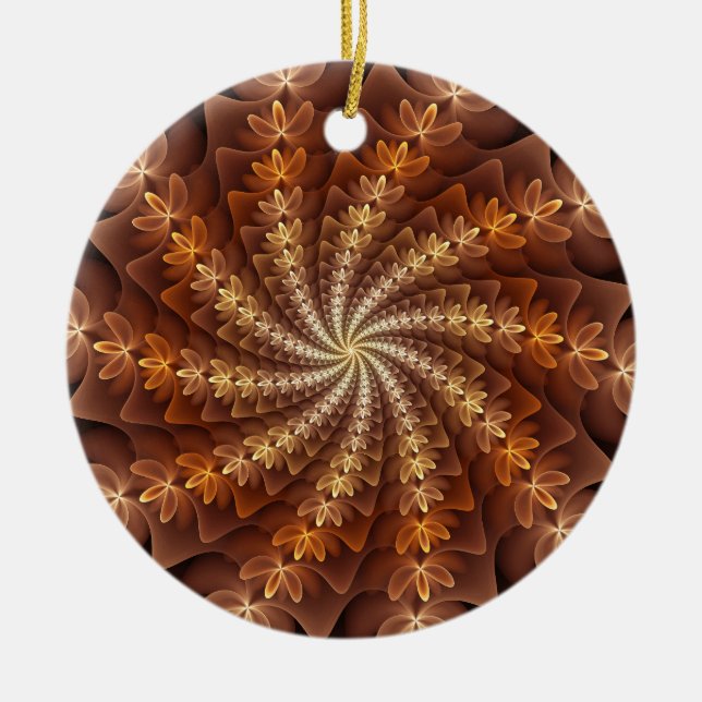 Warm Colours, Trippy Modern Fractal Art Pattern Ceramic Ornament (Front)