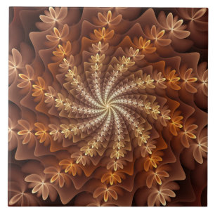 Warm Colours, Trippy Modern Fractal Art Pattern Ceramic Tile