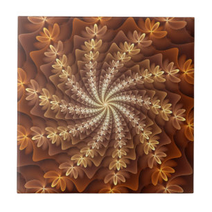 Warm Colours, Trippy Modern Fractal Art Pattern Ceramic Tile