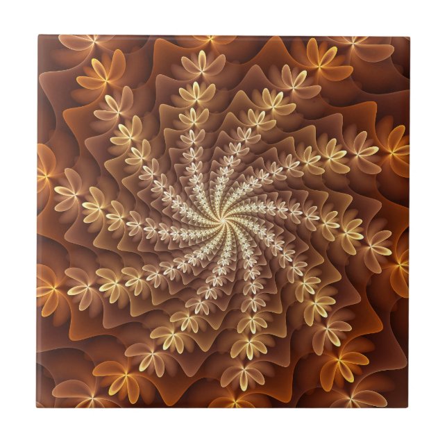 Warm Colours, Trippy Modern Fractal Art Pattern Ceramic Tile (Front)