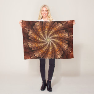 Warm Colours, Trippy Modern Fractal Art Pattern Fleece Blanket