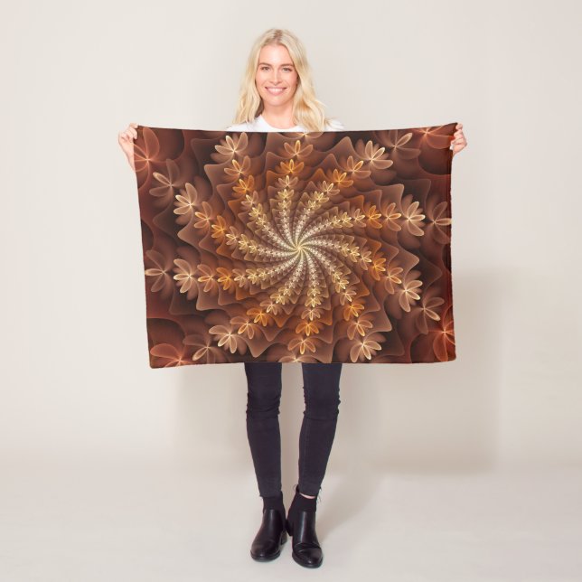 Warm Colours, Trippy Modern Fractal Art Pattern Fleece Blanket (In Situ)