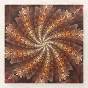 Warm Colours, Trippy Modern Fractal Art Pattern Glass Coaster