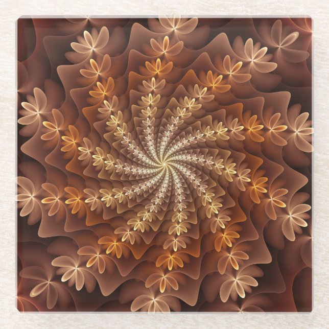 Warm Colours, Trippy Modern Fractal Art Pattern Glass Coaster (Front)