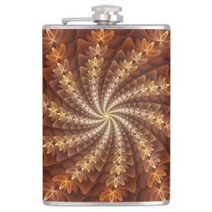 Warm Colours, Trippy Modern Fractal Art Pattern Hip Flask