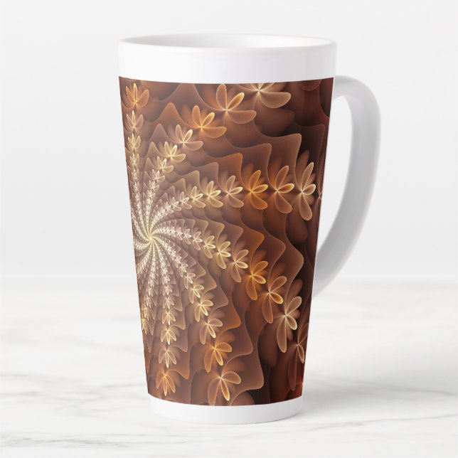 Warm Colours, Trippy Modern Fractal Art Pattern Latte Mug (Right Angle)