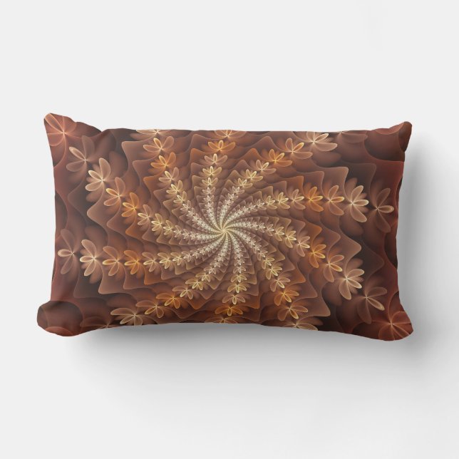 Warm Colours, Trippy Modern Fractal Art Pattern Lumbar Cushion (Front)