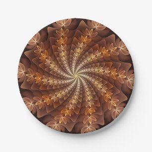 Warm Colours, Trippy Modern Fractal Art Pattern Paper Plate