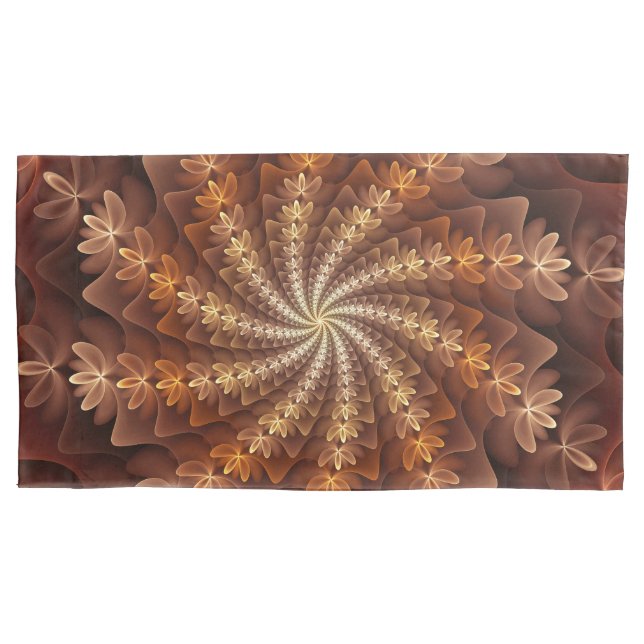 Warm Colours, Trippy Modern Fractal Art Pattern Pillowcase (Front)